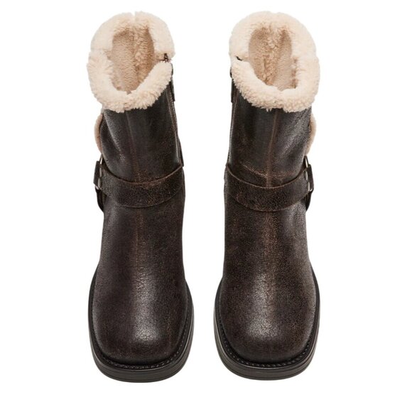 Steve Madden Brixton Fur Brown Distressed Boots - Picture 4 of 6